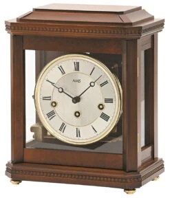 AMS Pendule à Poser Mécanique En Noyer Face Vitrée