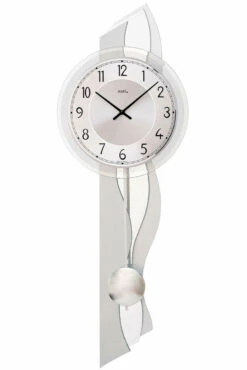 AMS Horloge Murale à Balancier Argentée En Bois Et Aluminium