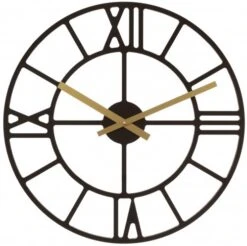 Horloge Industrielle Moderne Chiffres Romains Bois Et Dorée Ø 50 Cm Ou 70 Cm
