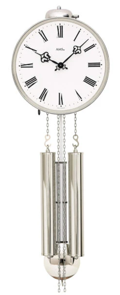 AMS Pendule Murale Mécanique Argentée Avec Arrêt De Sonnerie