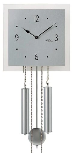 AMS Pendule Murale Mécanique Carrée Aluminium/verre Avec Arrêt De Sonnerie