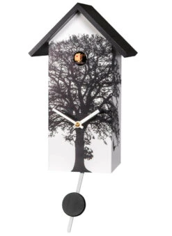 Coucou Moderne Blanc à Piles Décor Graphique Noir