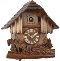 Coucou Mécanique 8 Jours Chalet Chevaux Sculptés 28 Cm