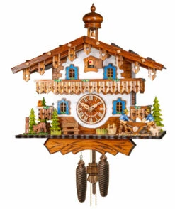 Coucou Mécanique 8 Jours Blanc Et Bois Bûcherons