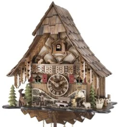 Coucou Mécanique Traditionnel 8 Jours Chalet Décor Pierres 42 Cm