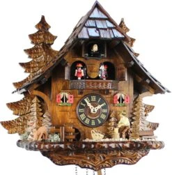 Coucou Mécanique 1 Jour Musical Bûcheron Forêt De Sapins 34 Cm