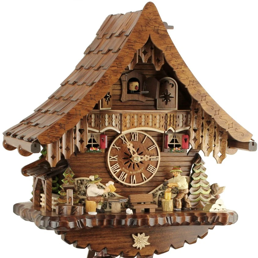 Coucou Mécanique 8 Jours Chalet Buveur De Bière Bûcheron 33 Cm