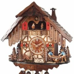 Coucou Mécanique Musical 8 Jours 2 Bûcherons Roue Du Moulin 36 Cm