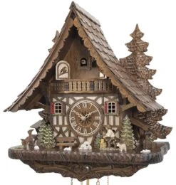 Coucou Mécanique 8 Jours Chalet Coloré Sculpté Bûcheron 44 Cm