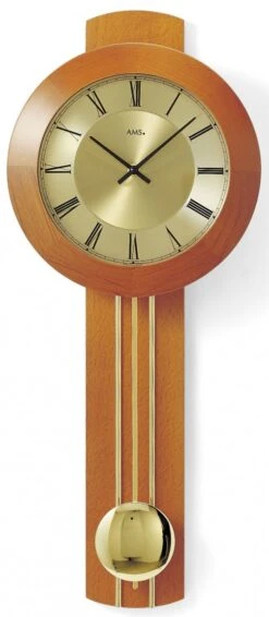 AMS Pendule Murale à Balancier En Merisier Radio Pilotée