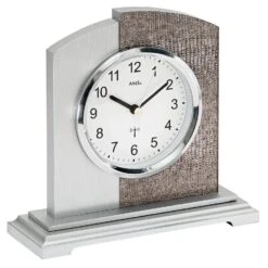 AMS Pendule à Poser Design Radio Pilotée En Bois, Métal Et Simili Cuir