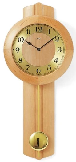 AMS Horloge Murale à Balancier Radio-pilotée En Bois D'Aulne