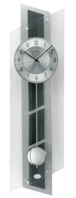 AMS Pendule Murale Radio-pilotée à Balancier En Ardoise