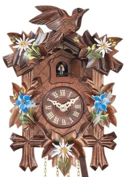 Coucou à Quartz à Mélodie Fleurs Bleues 22 Cm