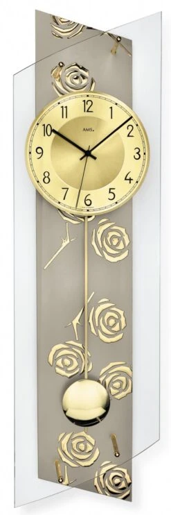 AMS Pendule Murale à Balancier Radio-pilotée Golden Flowercut