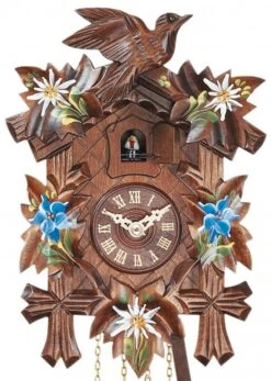 Coucou Mécanique Traditionnel 1 Jour Décoration Florale Bleu Et Blanche 22 Cm