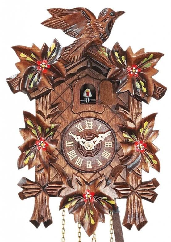 Coucou Mécanique 1 Jour Fleurs Rouges Bois De Noyer 22 Cm – Image 2