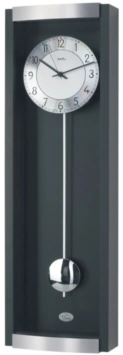 AMS Pendule Murale Radio Pilotée à Balancier Noire Et Aluminium