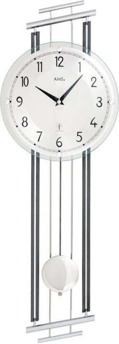 AMS Horloge Murale Radio-pilotée Argentée En Bois Et Métal