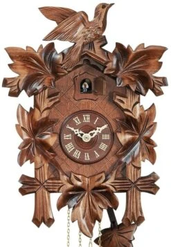 Coucou Mécanique Traditionnel 1 Jour Feuilles Fronton Ciselé 40 Cm