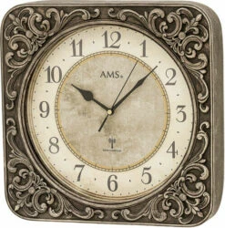 AMS Pendule Murale Radio-pilotée Carrée De Style Vintage