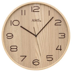 AMS Horloge Murale Ronde Radio-pilotée Couleur Bois