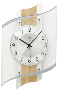 AMS Horloge Murale Radio-pilotée En Verre, Aluminium Et Bois De Sonoma
