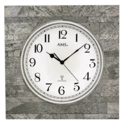 AMS Pendule Murale Radio-pilotée En Bois Gris