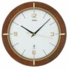 AMS Horloge Murale Radio-pilotée Ronde En Noyer