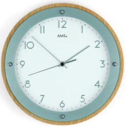 AMS Horloge Murale Radio-pilotée En Verre Et Bois