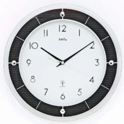 AMS Horloge Murale Radio-pilotée Ronde En Verre Et Carbone