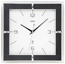AMS Horloge Murale Radio Pilotée Carrée Entourage Carbone
