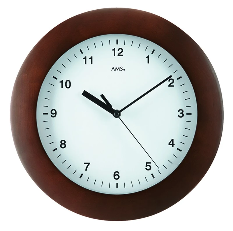 AMS Horloge Murale Radio-pilotée Ronde Entourage Bois Hêtre – Image 2