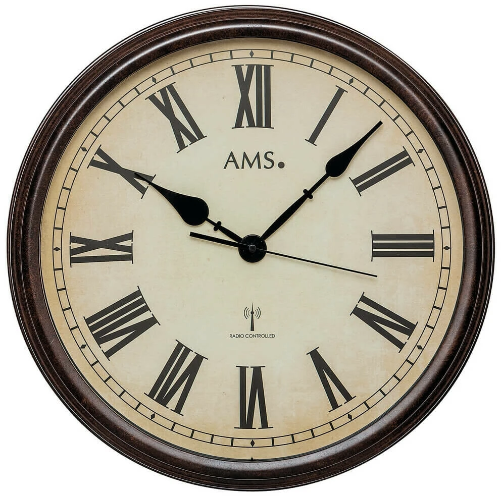 AMS Horloge Murale Radio-pilotée Style Bois Vintage