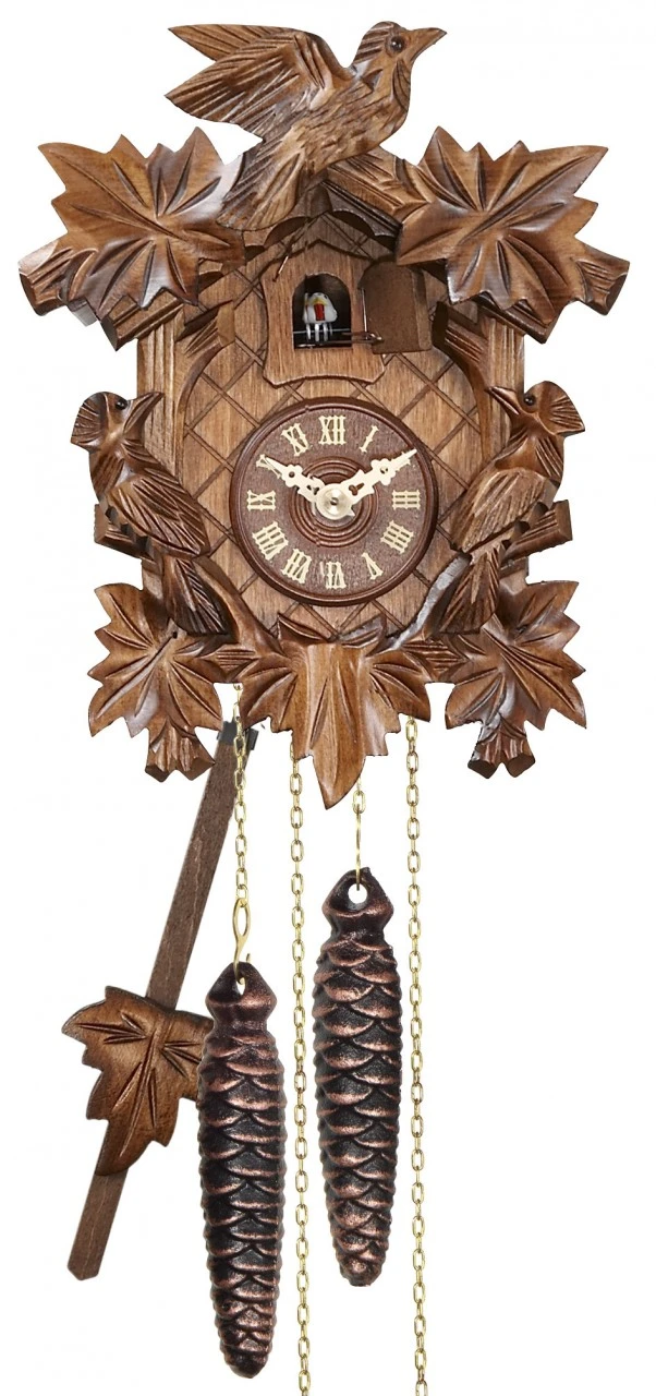 Coucou Mécanique Traditionnel 1 Jour Feuilles Fronton Ciselé 22 Cm – Image 3