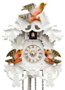 Coucou à Quartz Traditionnel Blanc 3 Oiseaux Colorés 26 Cm