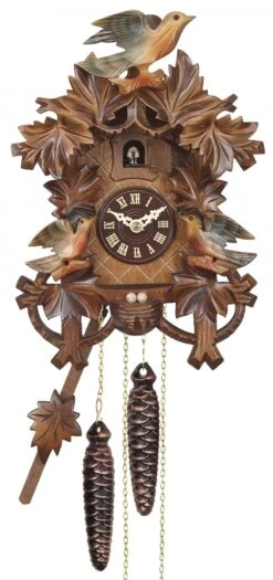 Coucou Mécanique Traditionnel 1 Jour Oiseaux Colorés 25 Cm