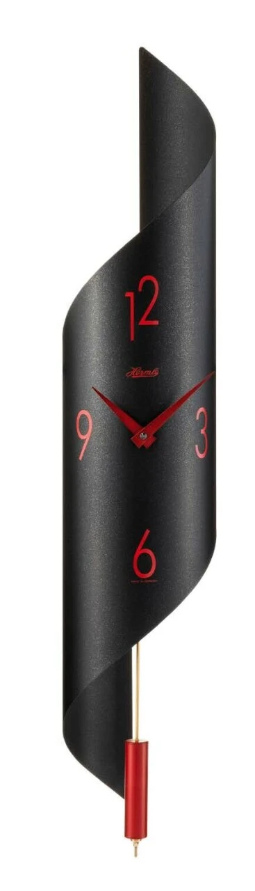 Horloge Murale Ă Balancier En Inox Noir Chiffres Rouges â Image 3