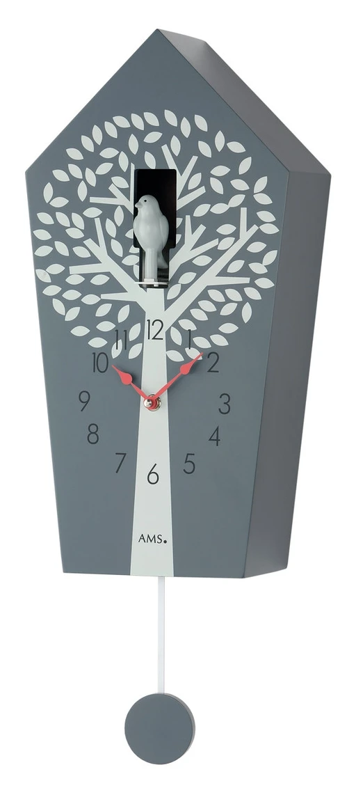 AMS Coucou Moderne à Quartz En Bois Laqué Blanc Oiseau Rouge – Image 3