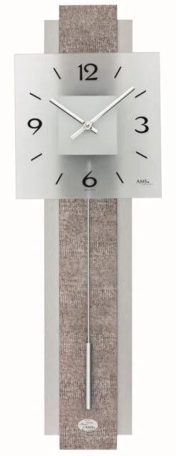 AMS Horloge Murale à Balancier Moderne En Simili Cuir Verre Et Aluminium