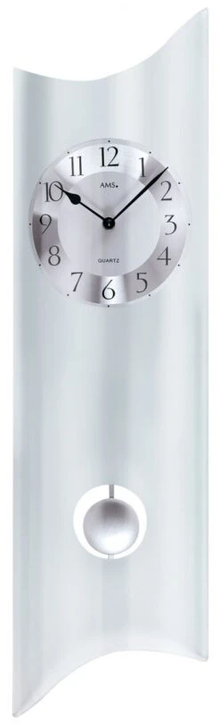 AMS Pendule Murale à Balancier Galbée En Verre Et Aluminium