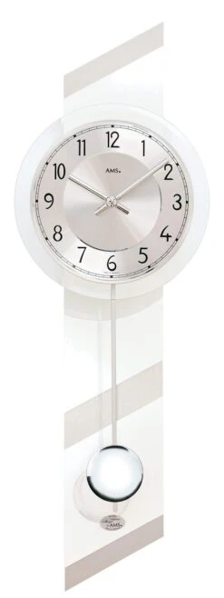 AMS Horloge Murale à Balancier Moderne En Bois Blanc Brillant
