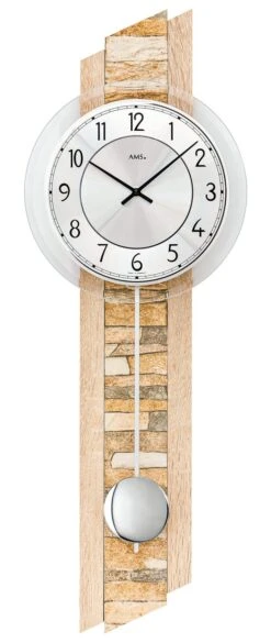 AMS Horloge Murale à Balancier Avec Incrustation Pierre Naturelle
