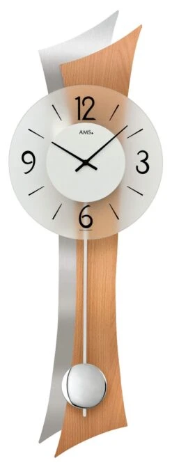 AMS Horloge Murale à Balancier En Bois Et Aluminium Incurvé