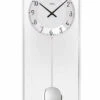 AMS Horloge Murale à Balancier Argentée En Verre