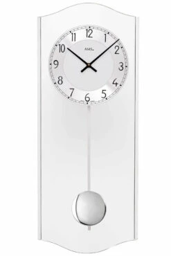 AMS Horloge Murale à Balancier Argentée En Verre