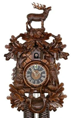 Coucou Traditionnel 8 Jours Cerf Feuilles De Chêne 42 Cm