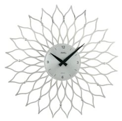 AMS Horloge Murale à Quartz Moderne Fleur Argentée