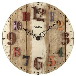 AMS Horloge Industrielle Style Vintage Planche De Bois