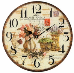 AMS Pendule Murale Ronde à Quartz Colorée - Carte Postale